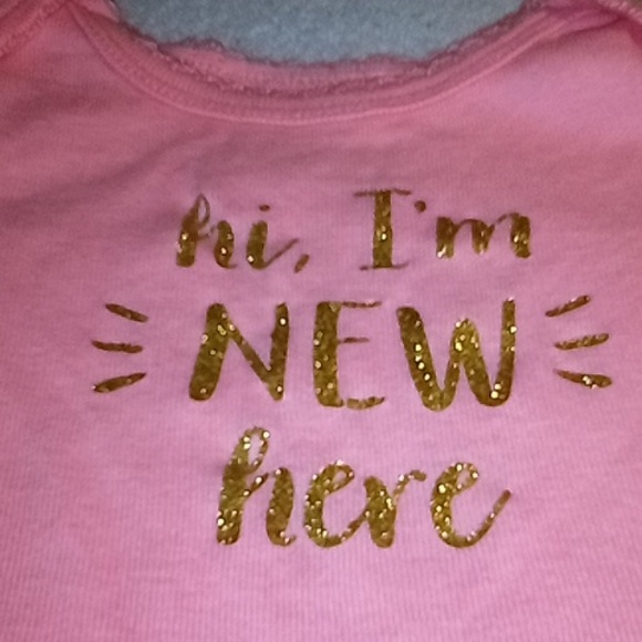 Baby Cat & Jack Newborn Girl Chambray Suspender Skirt w/ Bodysuit "I'm NEW here" - Picture 7 of 10